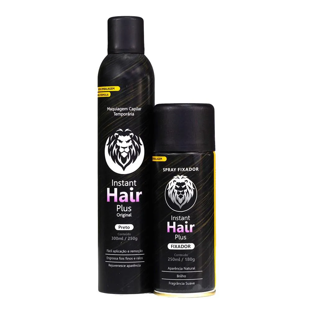 KIT INSTANT HAIR PLUS PRETO 300ML + HAIR SPRAY FIXADOR 250ML