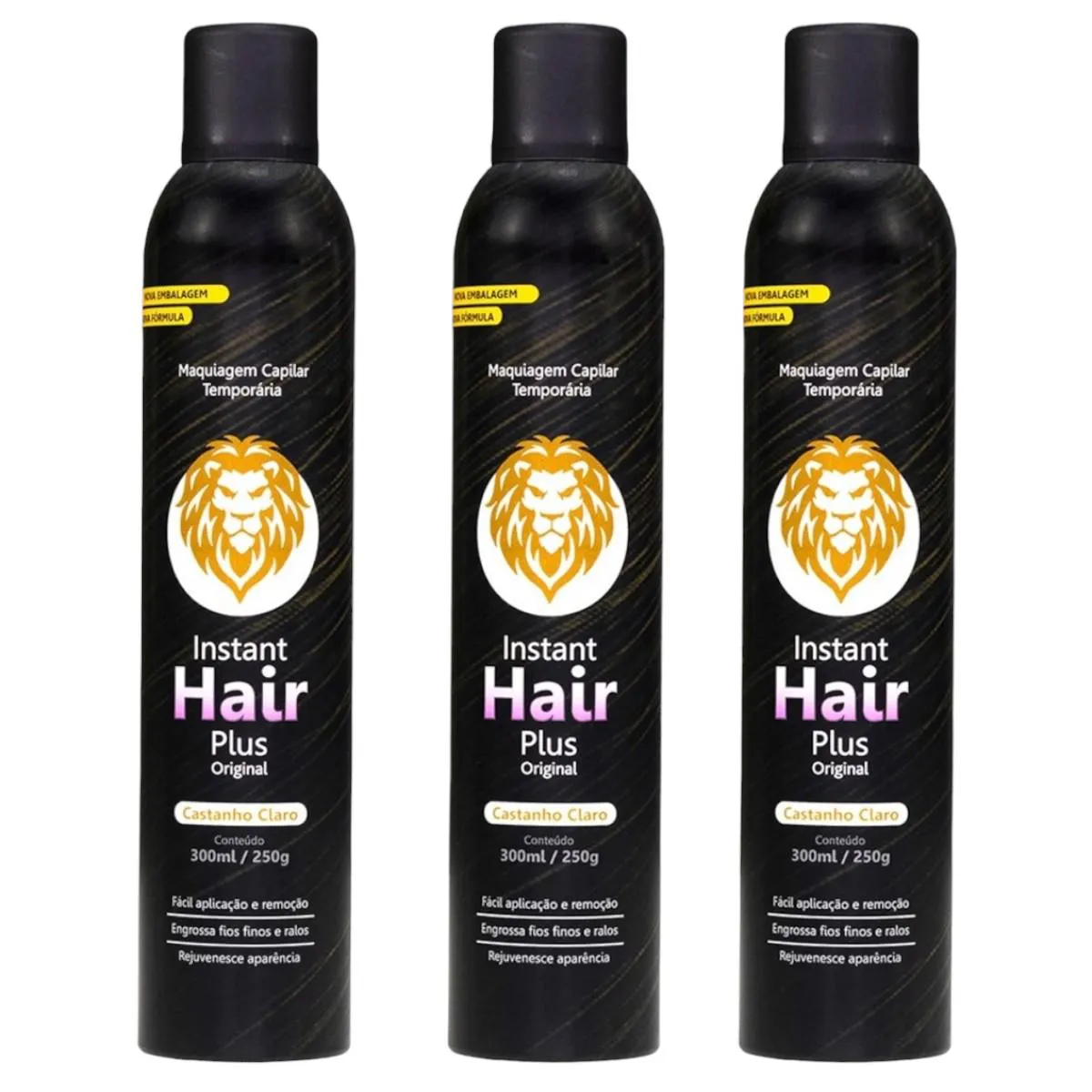 KIT 3 INSTANT HAIR PLUS CASTANHO CLARO MAQUIAGEM PARA CALVíCIE 300ML