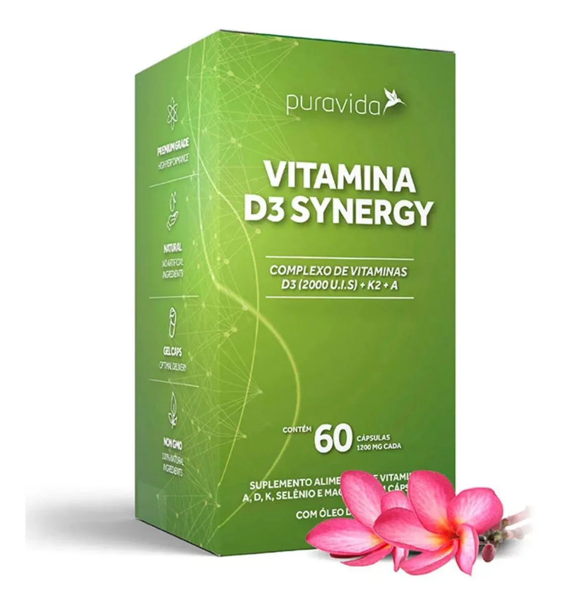 D3 SYNERGY 2000 UI, K2 MK7 100MCG PURAVIDA 60 CAPSULAS