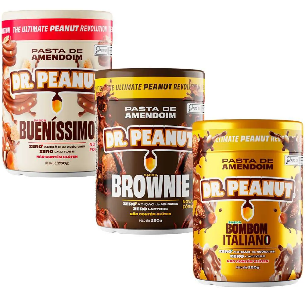 KIT 3X PASTA DE AMENDOIM DR PEANUT - 250G CADA - SABOR VARIADO