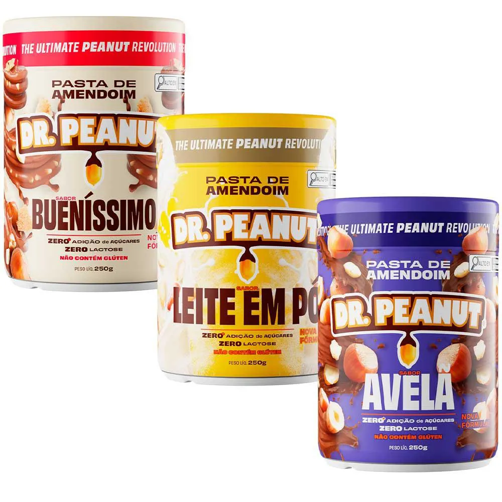 KIT 3X PASTA DE AMENDOIM 250G CADA - SABOR VARIADO - DR PEANUT