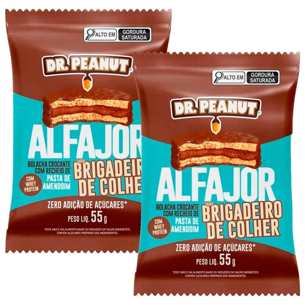 KIT 2X ALFAJOR COM WHEY PROTEIN - 55G CADA - TODOS SABORES - DR PEANUT Brigadeiro DE Colher
