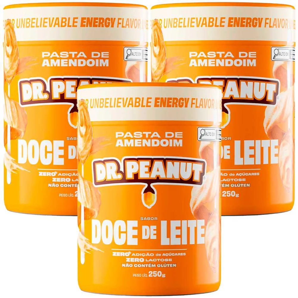 KIT 3X PASTA DE AMENDOIM COM WHEY PROTEIN - ZERO LACTOSE - (250G) - DR PEANUT Doce DE Leite