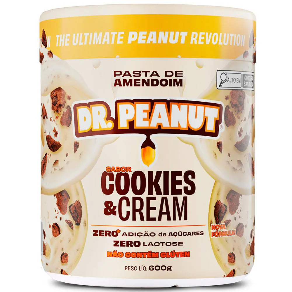 PASTA DE AMENDOIM COM WHEY PROTEIN - ZERO LACTOSE - (600G) - DR PEANUT OFICIAL Cookies E Cream