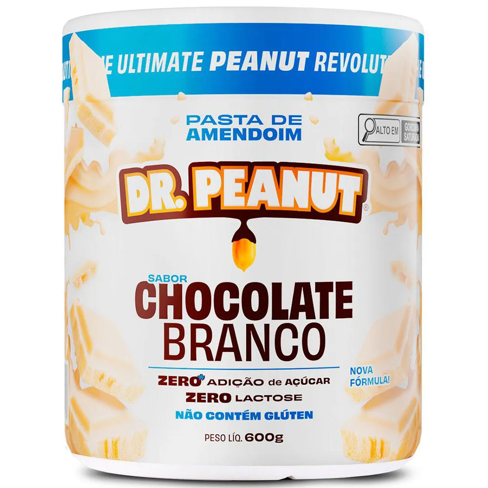 PASTA DE AMENDOIM COM WHEY PROTEIN - ZERO LACTOSE - (600G) - DR PEANUT OFICIAL Chocolate Branco