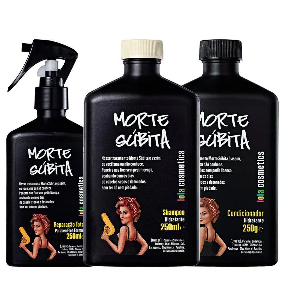 KIT MORTE SúBITA SHAMPOO + CONDICIONADOR + SPRAY TRATAMENTO LOLA COSMETICS