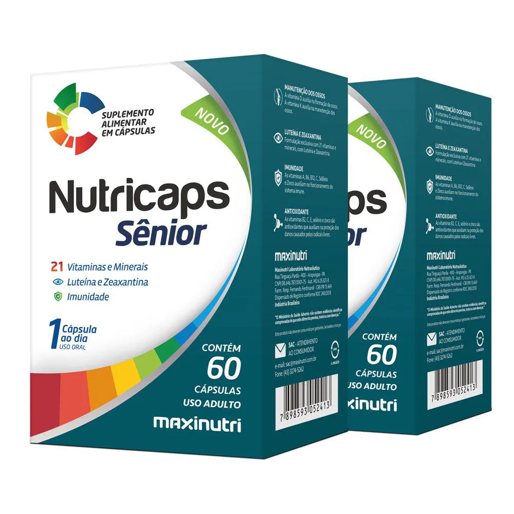 KIT 02 NUTRICAPS SêNIOR POLIVITAMINICO MAXINUTRI 60 CAPSULAS