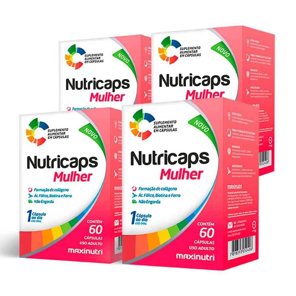 KIT 04 NUTRICAPS MULHER POLIVITAMINICO MAXINUTRI 60 CAPSULAS