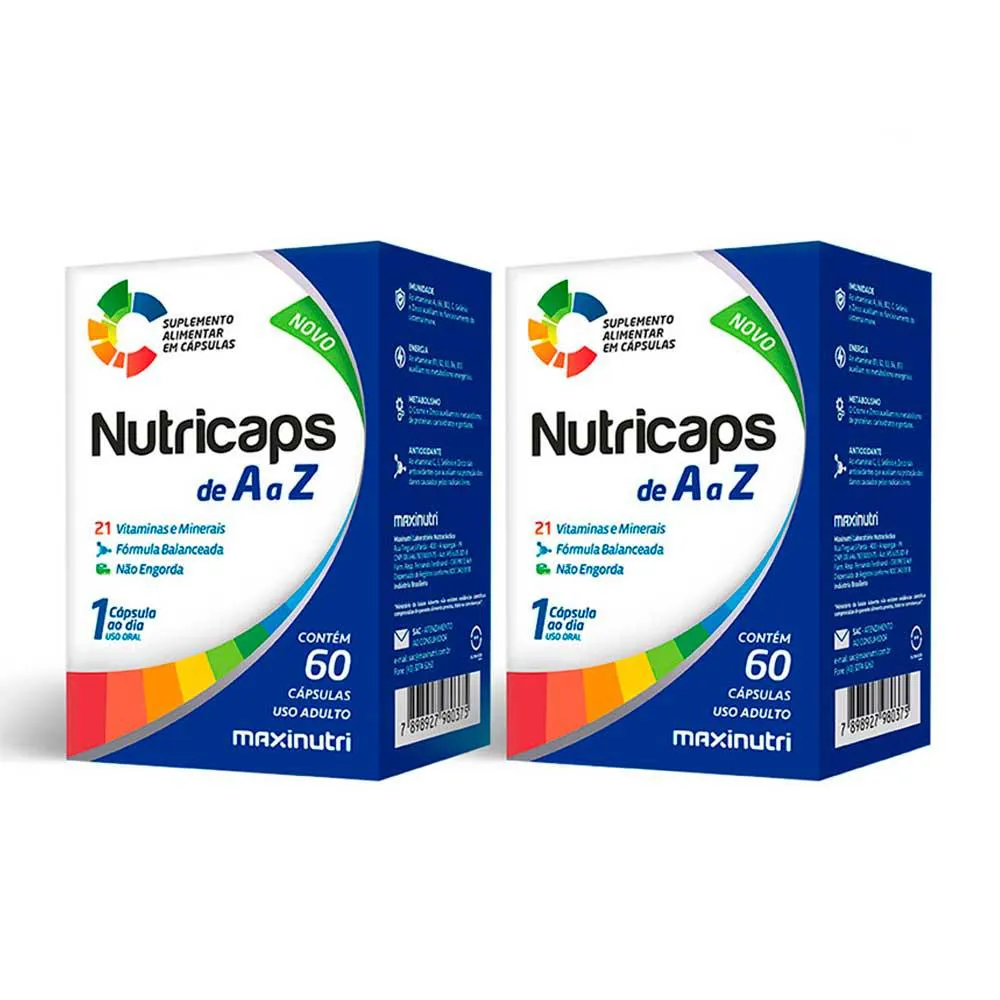 KIT 02 NUTRICAPS A A Z VITAMINAS 100% IDR MAXINUTRI 60 CAPS