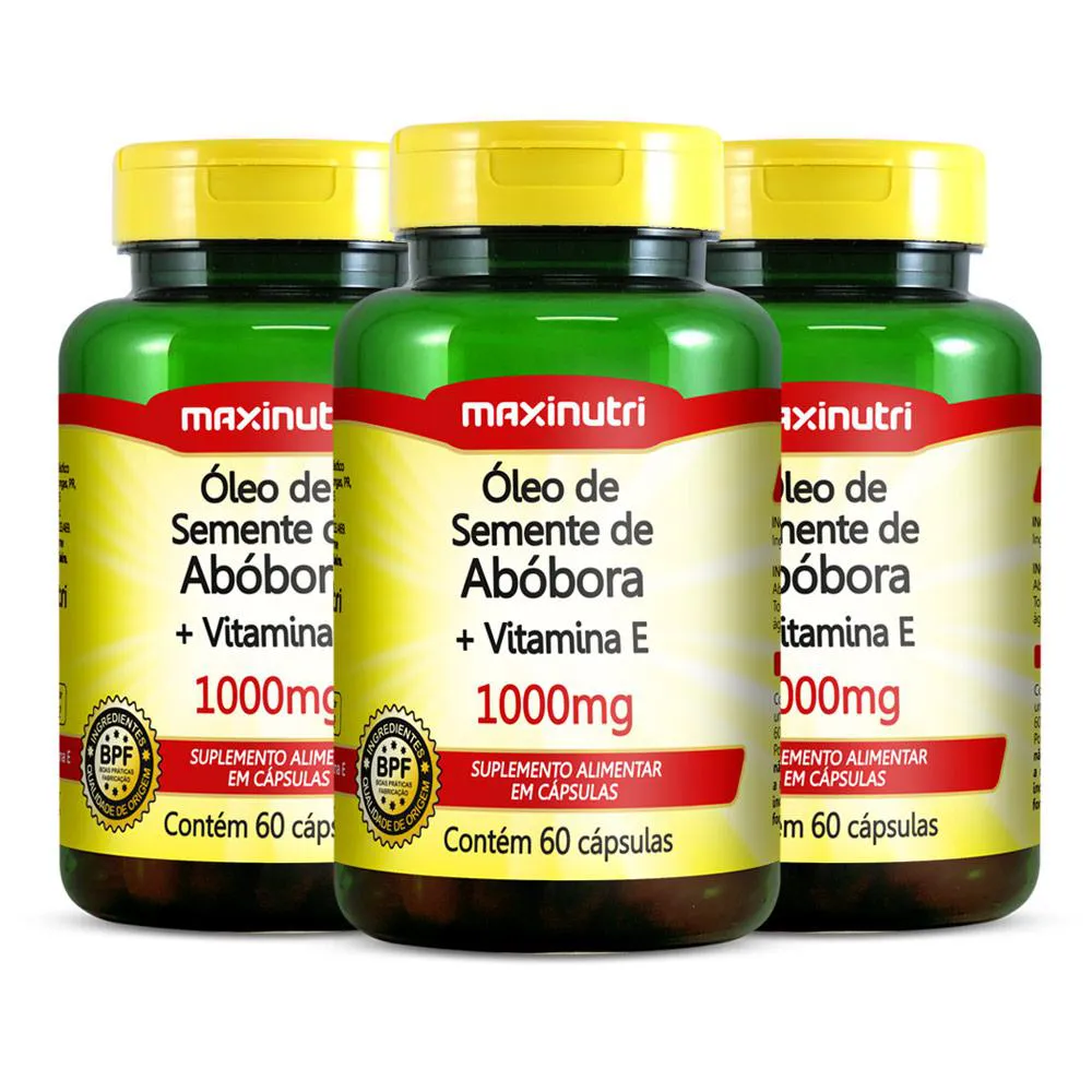 KIT 03 ÓLEO SEMENTE DE ABóBORA VITAMINA E MAXINUTRI 60 CAPS