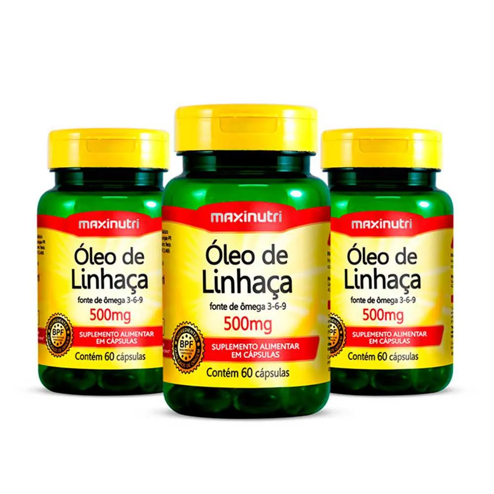 KIT 03 ÓLEO DE LINHACA 500 MG MAXINUTRI 60 CAPSULAS