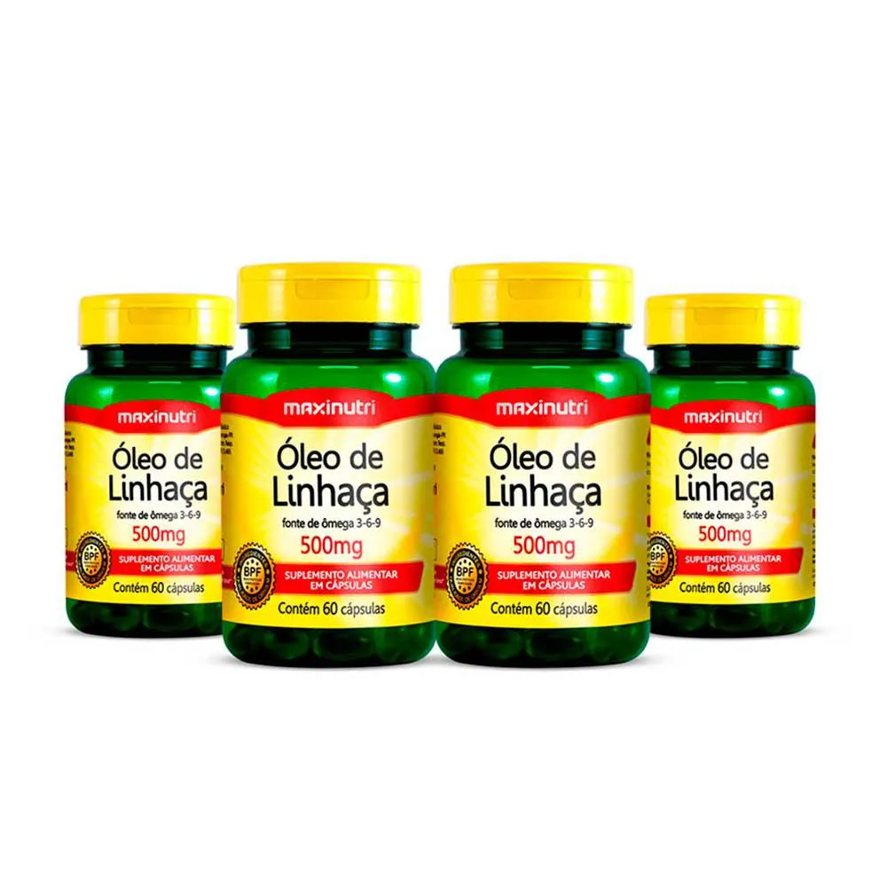 KIT 04 ÓLEO DE LINHACA 500 MG MAXINUTRI 60 CAPSULAS