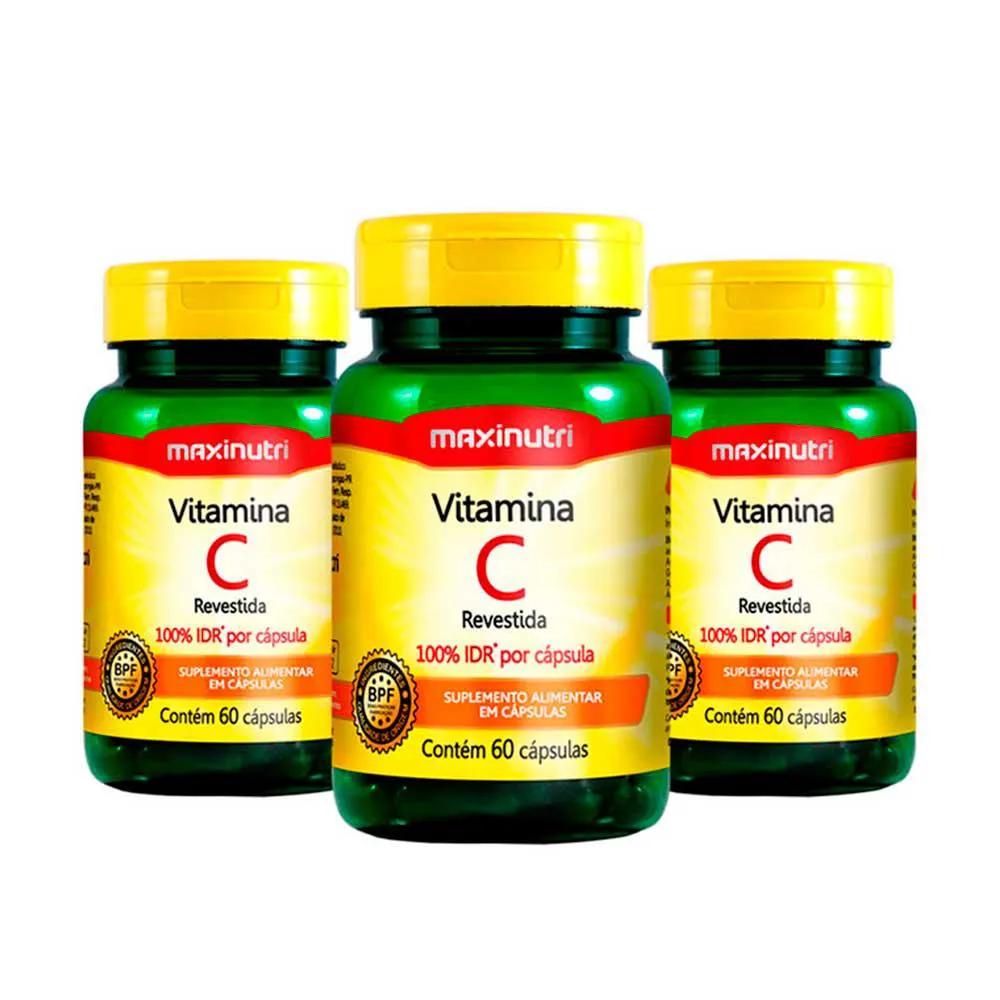 KIT 03 VITAMINAS C REVESTIDA 100% IDR MAXINUTRI 60 CAPSULAS