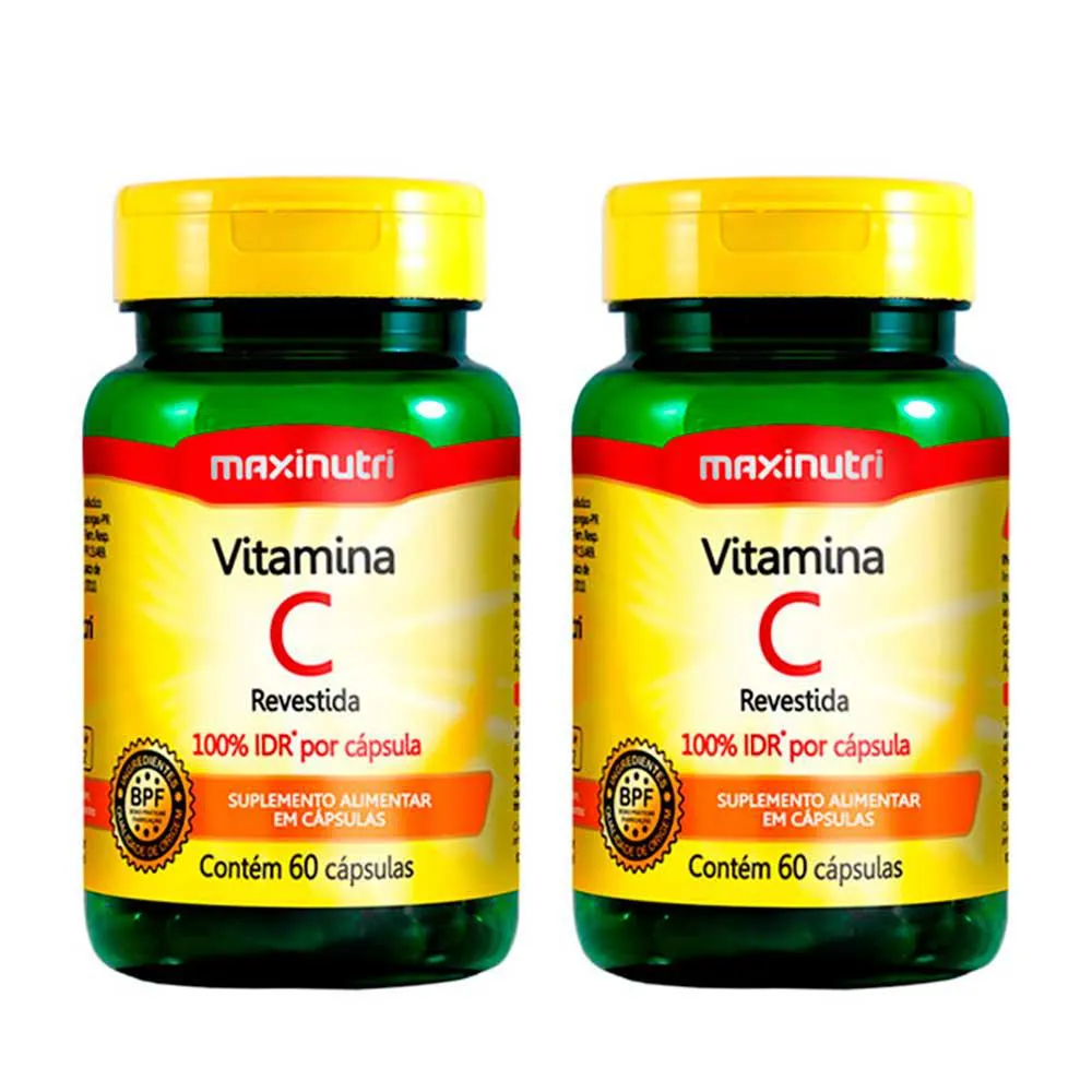 KIT 02 VITAMINAS C REVESTIDA 100% IDR MAXINUTRI 60 CAPSULAS