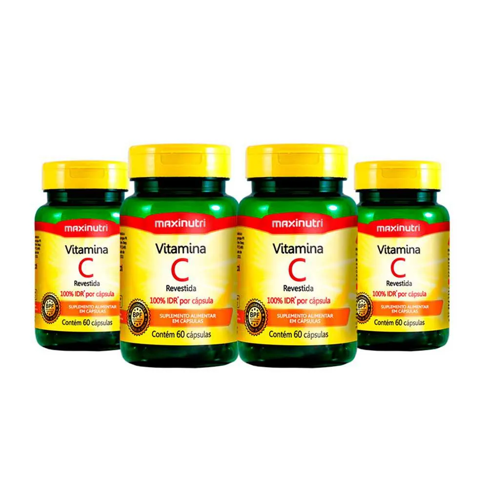 KIT 04 VITAMINAS C REVESTIDA 100% IDR  MAXINUTRI 60 CAPSULAS