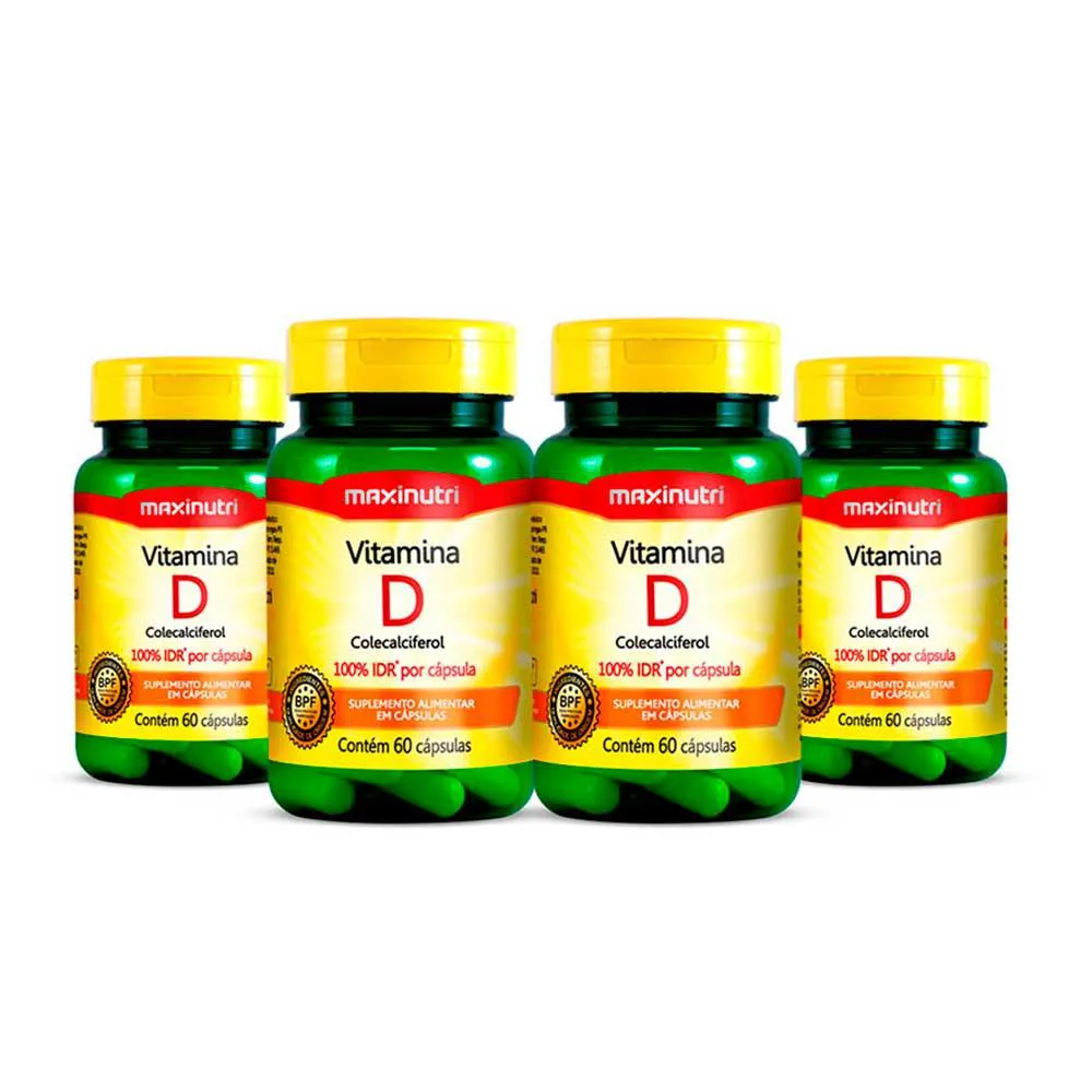 KIT 04 VITAMINA D 100% IDR  MAXINUTRI 60 CAPSULAS