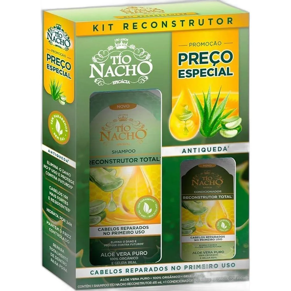 KIT TIO NACHO RECONSTRUTOR TOTAL SHAMPOO 415ML + CONDICIONADOR 200ML