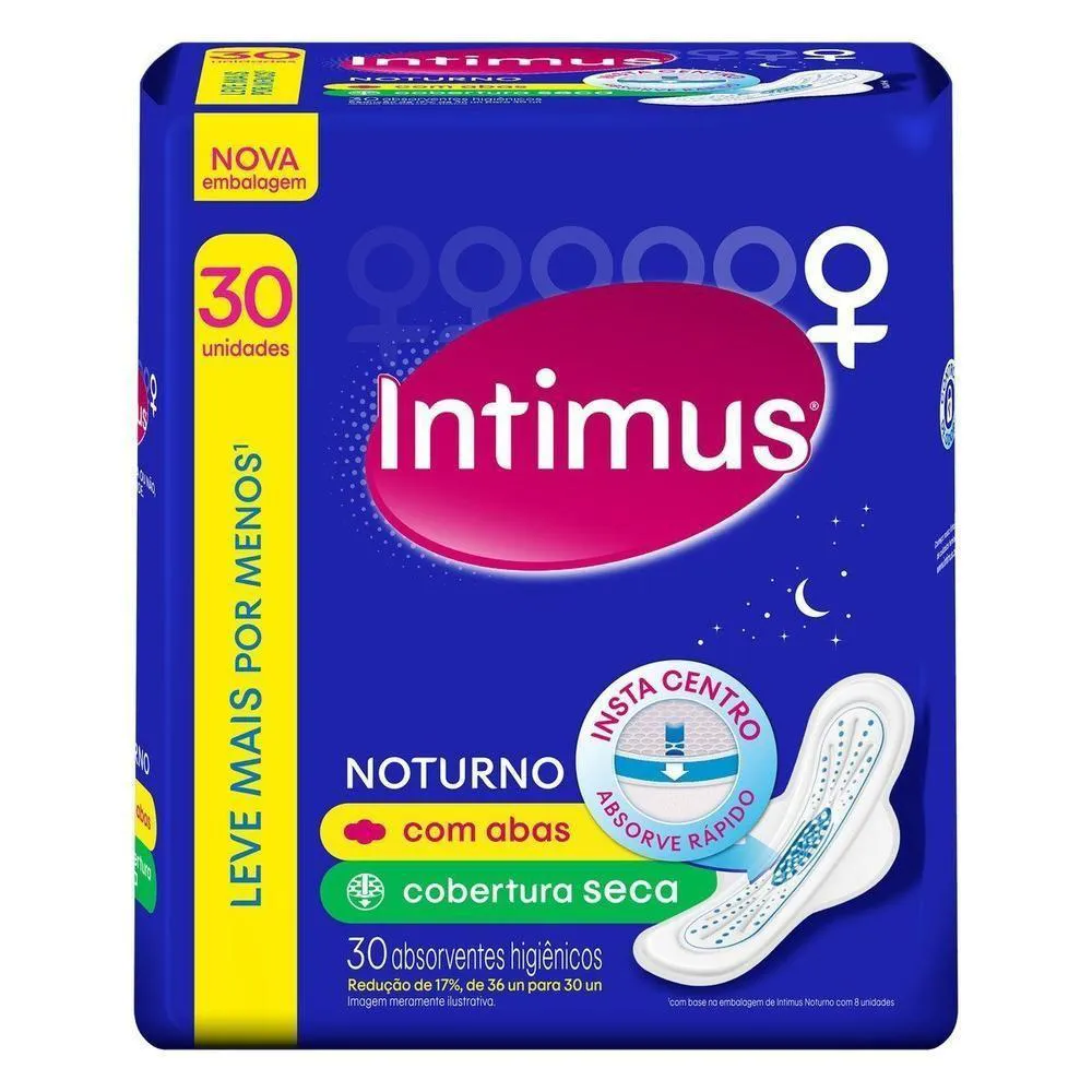 ABSORVENTE NOTURNO INTIMUS SECA COM ABAS 30 UNIDADES