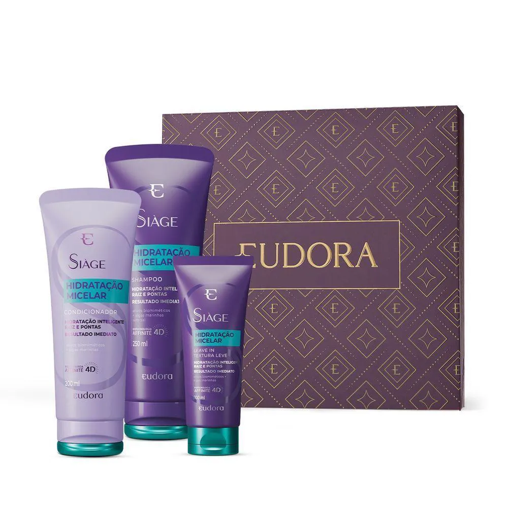 COMBO PRESENTE DIA DAS MãES SIàGE HIDRATAçãO MICELAR: SHAMPOO 250ML + CONDICIONADOR 200ML + LEAVE-IN 100ML + CAIXA PRESENTEáVEL