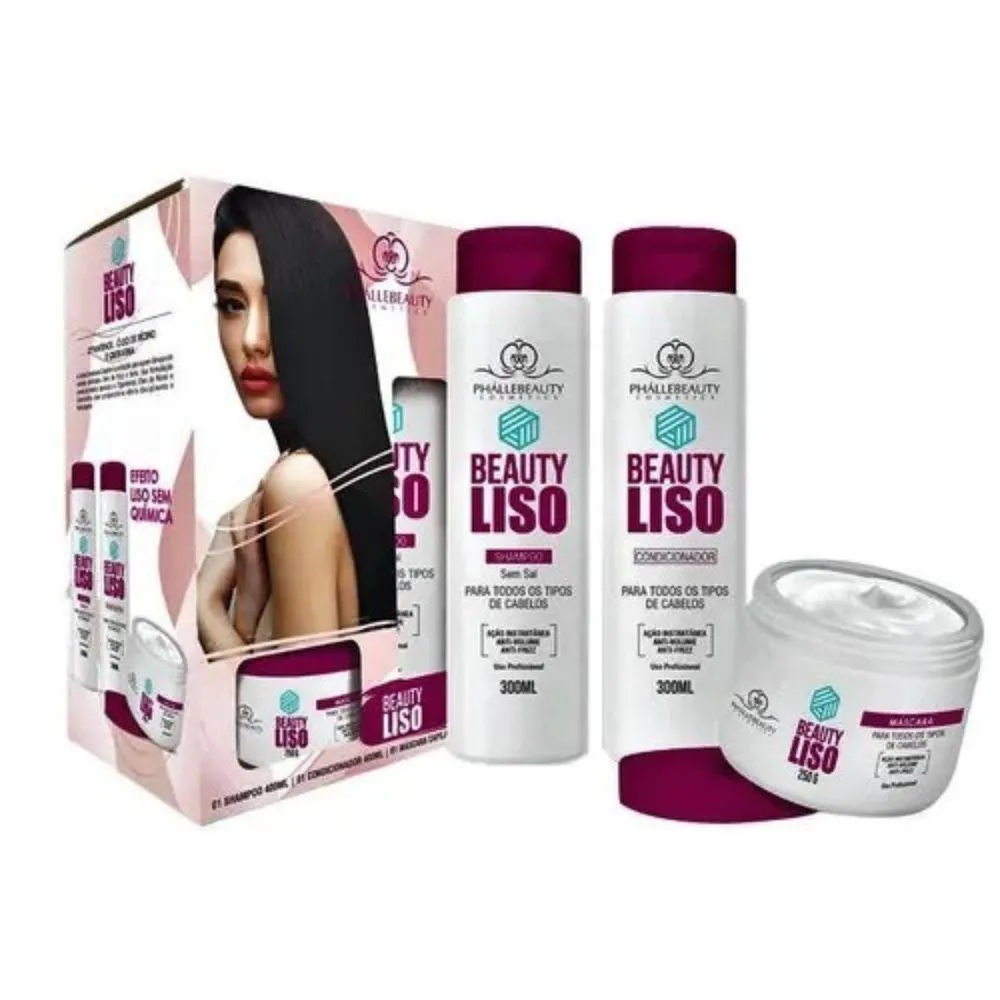 KIT CAPILAR (SHAMPOO + CONDICIONADOR + MáSCARA) BEAUTY LISO - PHALLEBEAUTY QUANTIDADE:3 ITENS