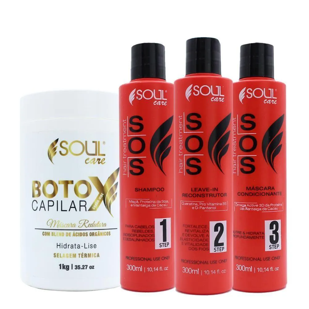 BOTOX CAPILAR BARATO 1 KG + RECONSTRUçãO SOS SOUL CARE 300ML