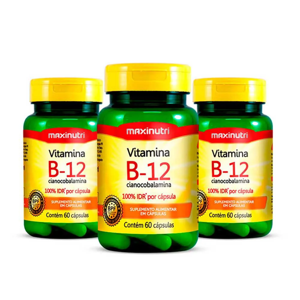 KIT 3 VITAMINA B12 100% IDR 60 CáPSULAS MAXINUTRI