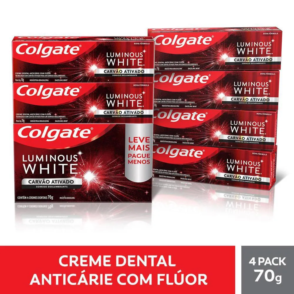 CREME DENTAL COLGATE LUMINOUS WHITE CARVãO ATIVADO 4UN DE 70G