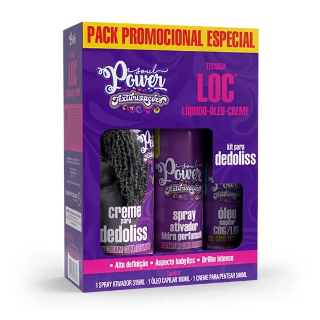 KIT SOUL POWER TEXTURIZAçõES DEDOLISS LOC CREME SPRAY ÓLEO