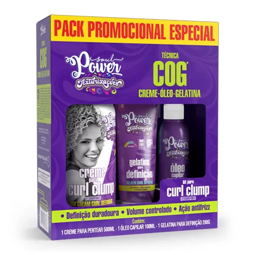 KIT SOUL POWER TEXTURIZAçõES CURL CLUMP CREME ÓLEO GELATINA