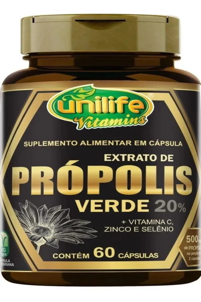 EXTRATO DE PRóPOLIS VERDE 20% 60 CáPSULAS VEGANAS UNILIFE