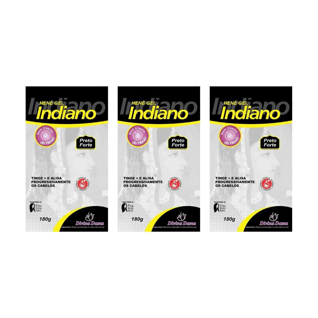 HENE INDIANO DIVINA DAMA 180G GEL POUCH FORTE - KIT C/ 3UN