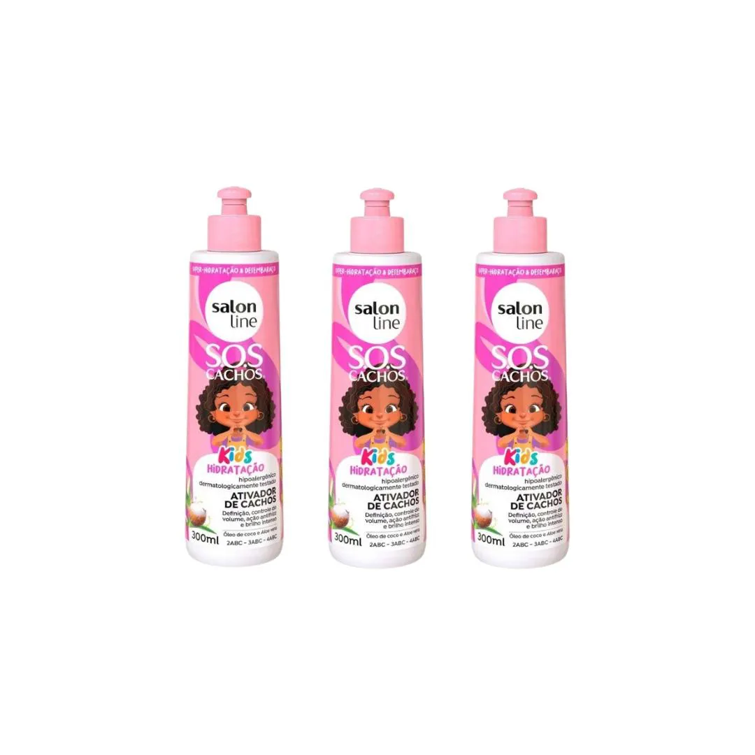 ATIVADOR DE CACHOS SALON LINE 300ML KIDS - KIT C/3UN