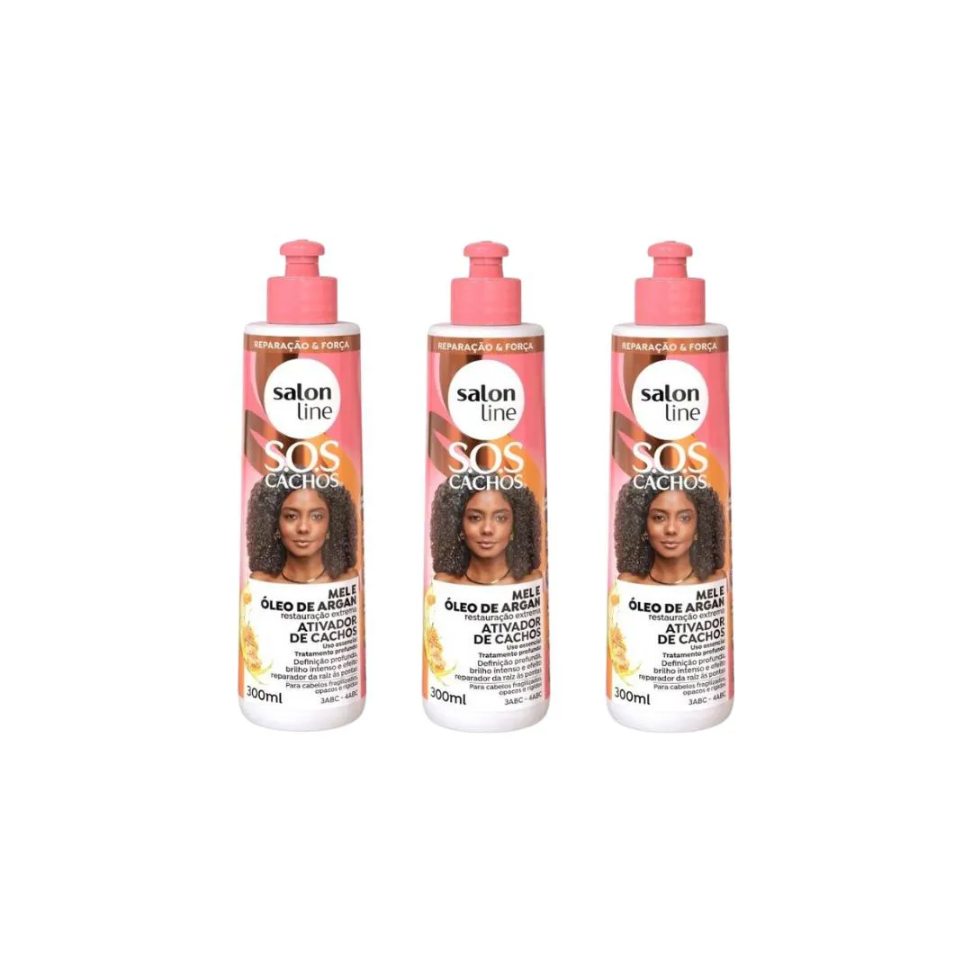 ATIVADOR DE CACHOS SALON LINE 300ML MEL E ÓLEO ÁRGAN - 3UN