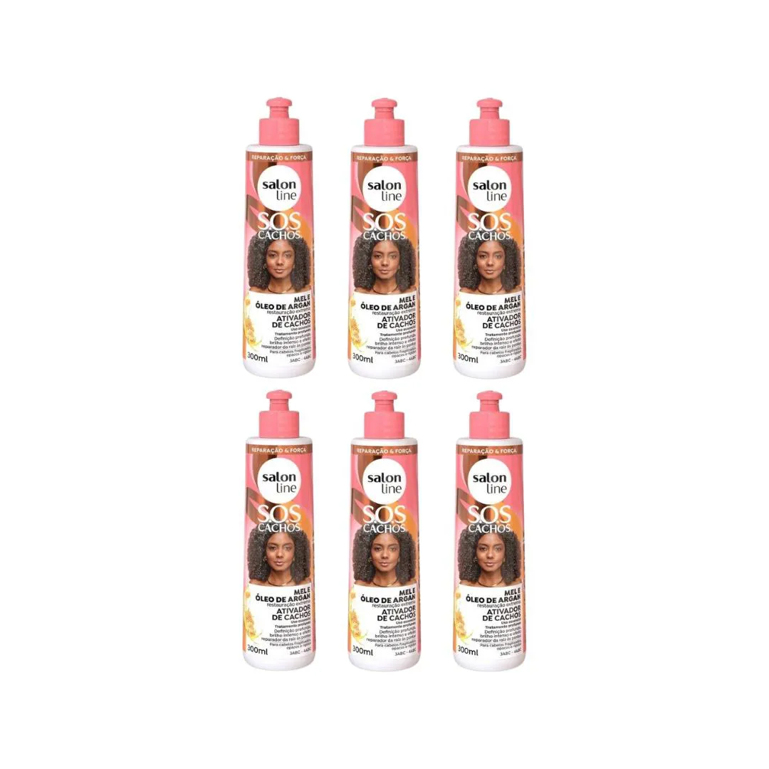 ATIVADOR DE CACHOS SALON LINE 300ML MEL E ÓLEO ÁRGAN - 6UN