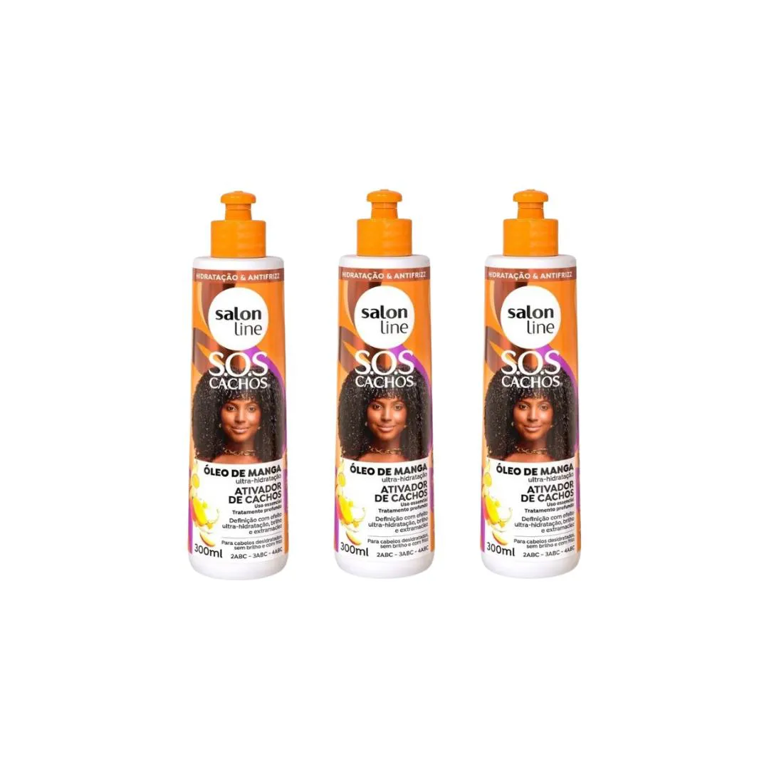 ATIVADOR DE CACHOS SALON LINE 300ML OLEO DE MANGA- KIT C/3UN
