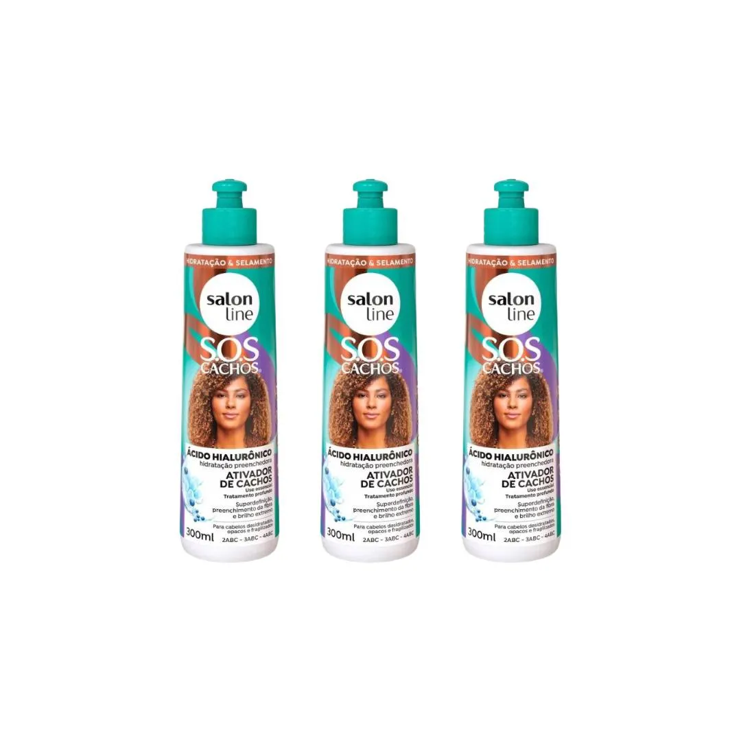 ATIVADOR DE CACHOS SALON LINE 300ML SOS CACHOS HIALUR - 3UN