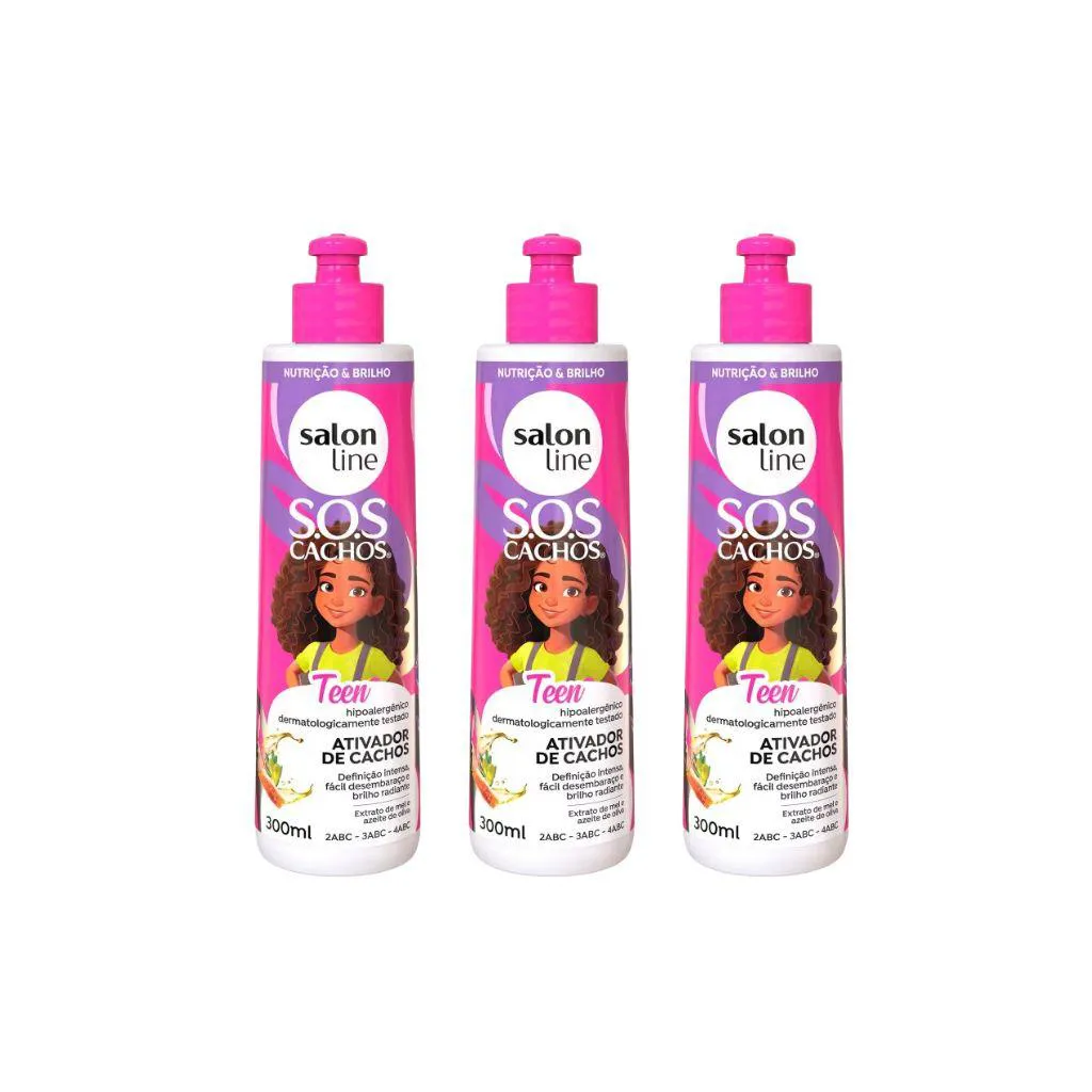 ATIVADOR DE CACHOS SALON LINE 300ML TEEN - KIT C/3UN