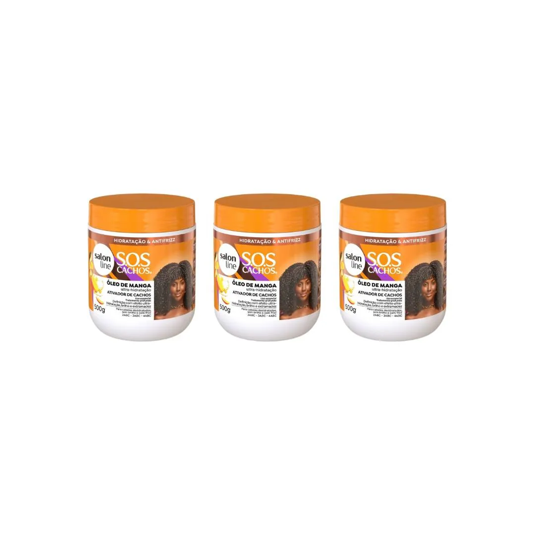 ATIVADOR DE CACHOS SALON LINE 500G OLEO MANGA POTE - KIT 3UN