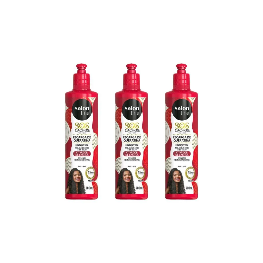 ATIVADOR DE CACHOS SALON LINE SOS RECAR QUERATINA 300ML- 3UN