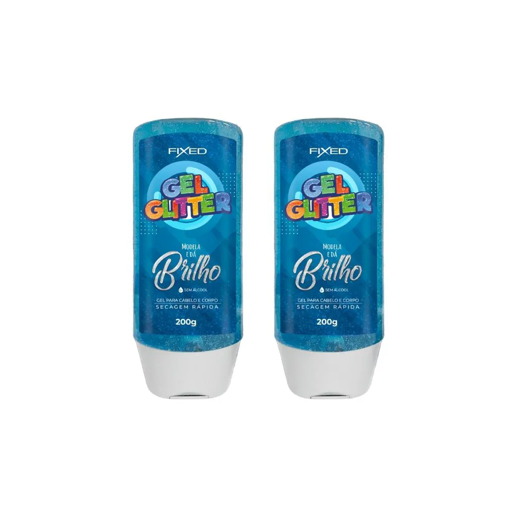 GEL CABELO E CORPO FIXED COM GLITTER AZUL 200G-KIT C/2UN