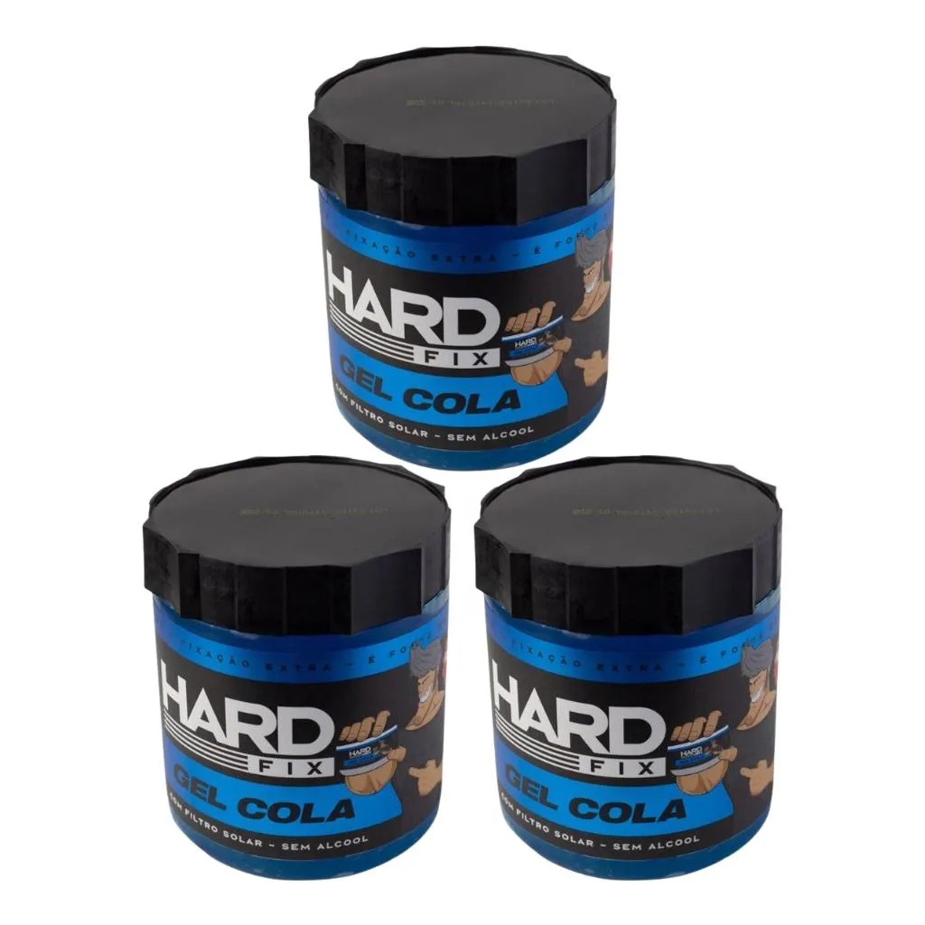 GEL COLA FIXADOR HARD FIX AZUL 500G - KIT C/ 3UN