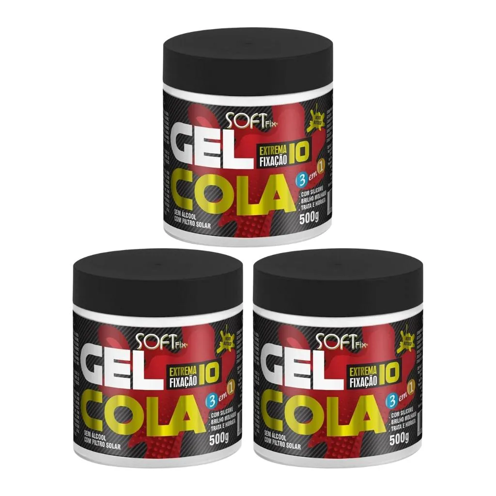 GEL COLA FIXADOR SOFTFIX BRANCO 500G - KIT C/ 3UN