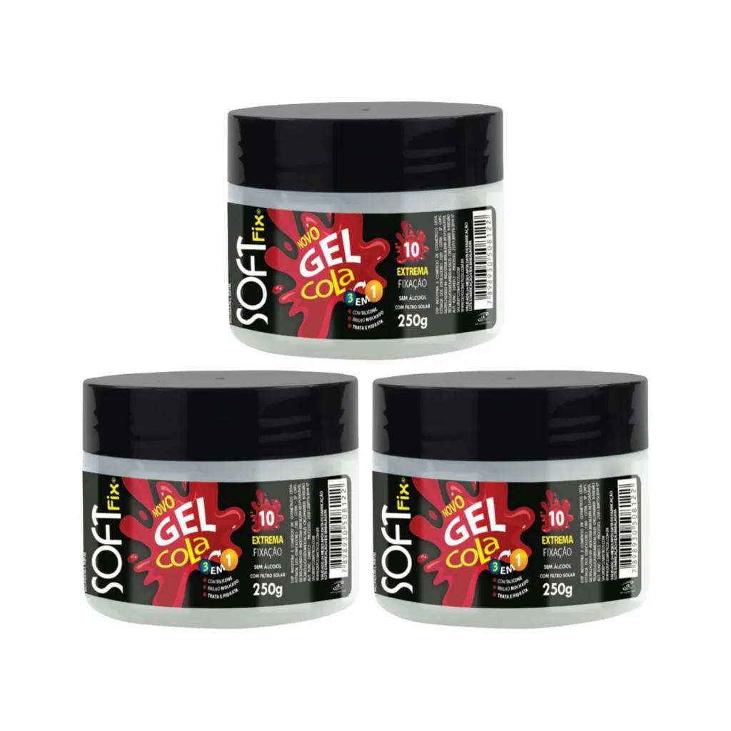 GEL COLA FIXADOR SOFTFIX BRANCO 240G - KIT C/ 3UN