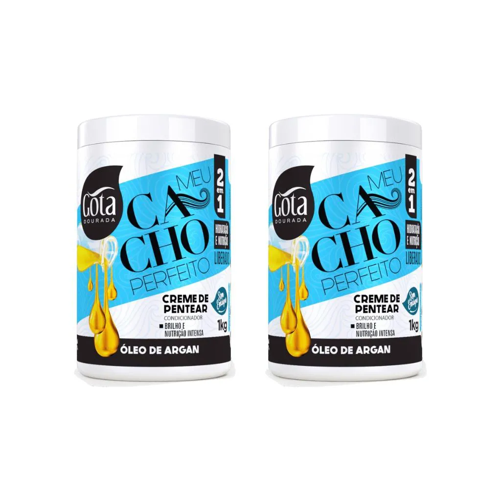 CREME PARA PENTEAR GOTA DOURADA ÓLEO DE ARGAN 1KG-KIT C/2UN