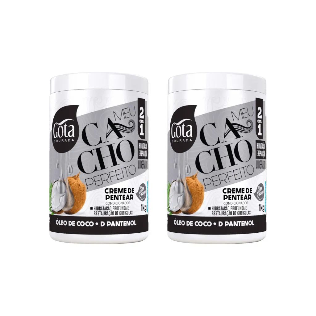 CREME PARA PENTEAR GOTA DOURADA 1KG CACH OLEO COCO-KIT C/2UN