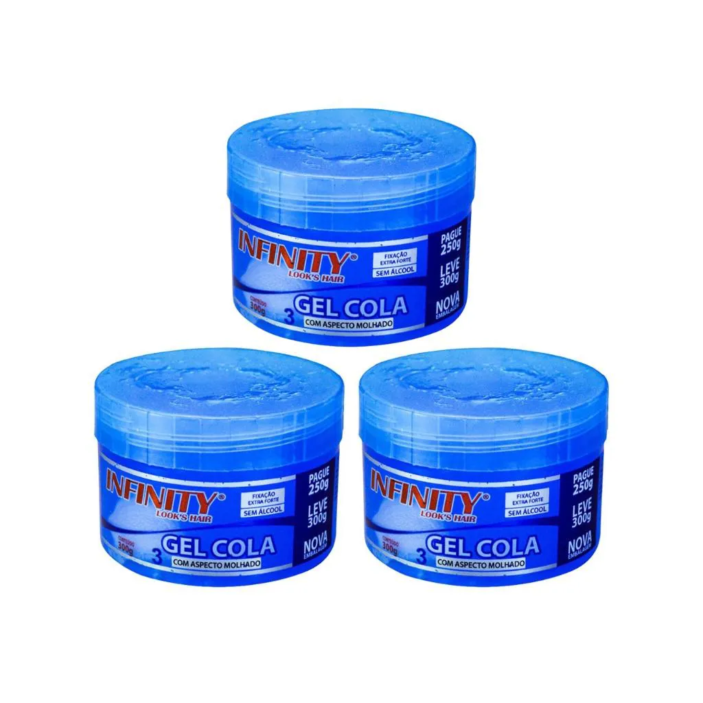GEL COLA INFINITY LOOKS 3 AZUL 300G - KIT C/ 3UN