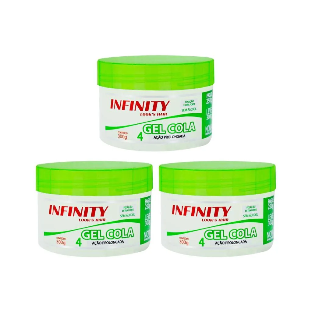 GEL COLA INFINITY LOOKS VERDE 300G - KIT C/ 3UN