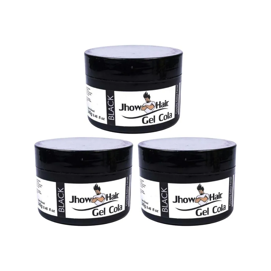 GEL COLA JHOW HAIR 240G  BLACK EXTRA FORTE - KIT C/ 3UN