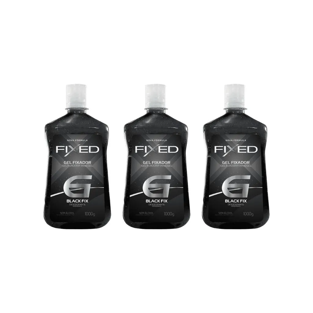 GEL FIXADOR FIXED BLACK FIXAçAO 6 PRETO 1000G-KIT C/3UN