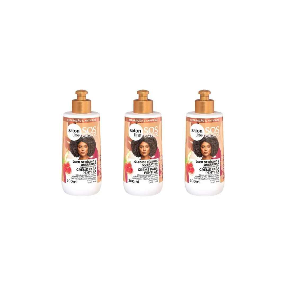 CREME PARA PENTEAR SALON LINE 300ML SOS RICINO QUERATINA-3UN
